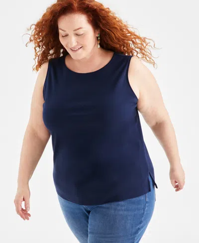 Style & Co Plus Size Boat-neck Knit Tank Top, Exclusively At Macy's In Industrial Blue