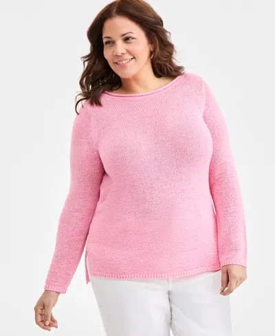 Style & Co Plus Size Boat-neck Tape Yarn Sweater, Macy's Exclusive In Pink