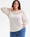 Style & Co Plus Size Broderie Anglaise 3/4-sleeve Top, Macy's Exclusive In White