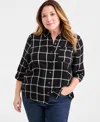 Style & Co Plus Size Button-front Perfect Shirt, Macy's Exclusive In Black