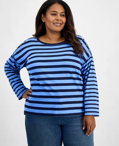 Style & Co Plus Size Button-trim Striped Knit Top, Macy's Exclusive