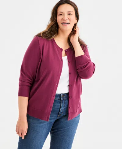 Style & Co Plus Size Button-front Long-sleeve Cardigan, Macy's Exclusive In Burgundy