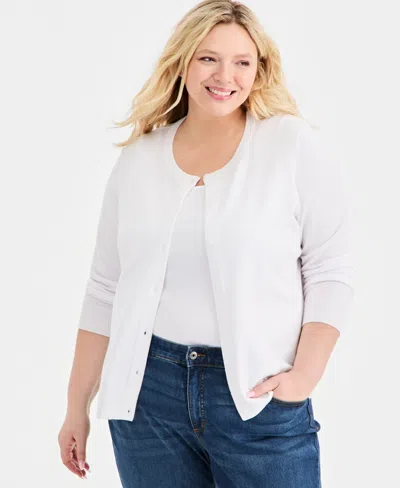 Style & Co Plus Size Button-front Long-sleeve Cardigan, Macy's Exclusive In White