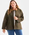 Style & Co Plus Size Canvas Collared Utility Jacket, Macy's Exclusive In Brown