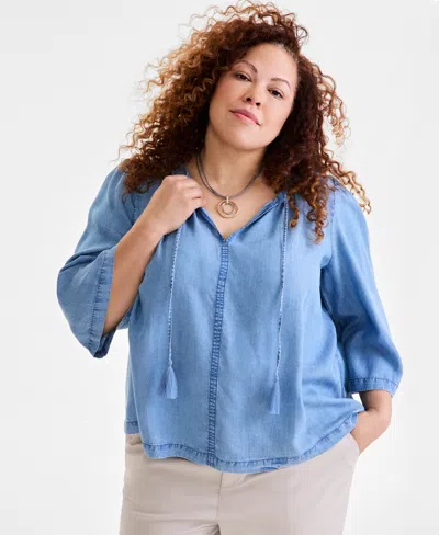Style & Co Women's 3/4 Sleeve Split-neck Popover Top, Exclusively At Macy's In Jubilee Wash