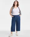 Style & Co Plus Size Chambray Pull-on Cropped Pants, Exclusively At Macy's In Blue