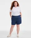 Style & Co Plus Size Chambray Pull-on Shorts, Exclusively At Macy's In Karen Dark Chambray