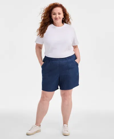 Style & Co Plus Size Chambray Pull-on Shorts, Exclusively At Macy's In Karen Dark Chambray