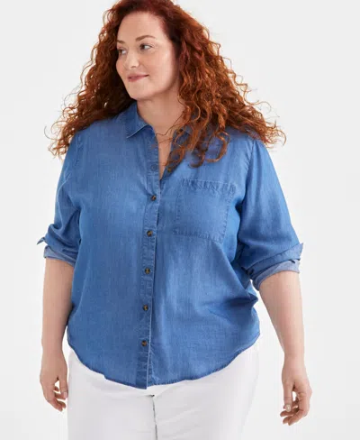 Style & Co Women's Chambray Perfect Shirt, Created For Macy's In Raven