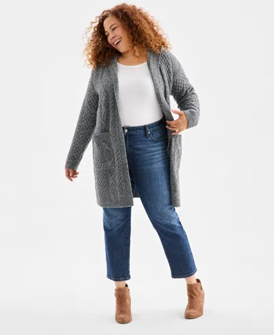 Style & Co Plus Size Chunky Open-front Cable-knit Cardigan, Macy's Exclusive In Gray