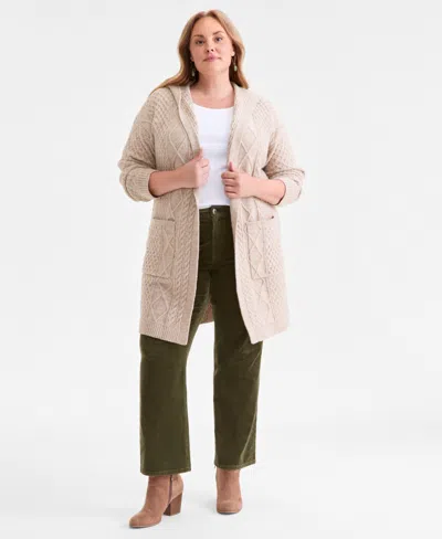 Style & Co Plus Size Chunky Open-front Cable-knit Cardigan, Macy's Exclusive In Neutral