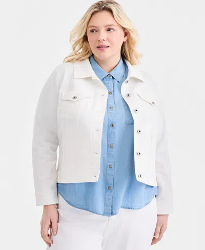 Style & Co Plus Size Classic Button-front Denim Jacket, Macy's Exclusive In White