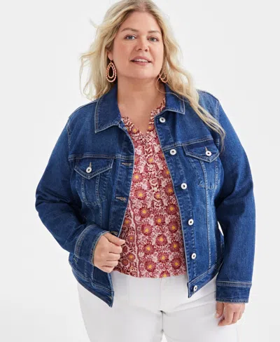 Style & Co Plus Size Classic Denim Jacket, Exclusively At Macy's In Cosmos
