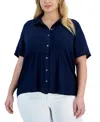 Style & Co Women's Pintuck Short-sleeve Button-front Shirt, Created For Macy's In Industrial Blue