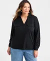 Style & Co Plus Size Collared V-neck Knit Top, Macy's Exclusive In Black
