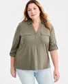 Style & Co Plus Size Collared V-neck Knit Top, Macy's Exclusive In Green