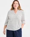 Style & Co Plus Size Collared V-neck Knit Top, Macy's Exclusive In White