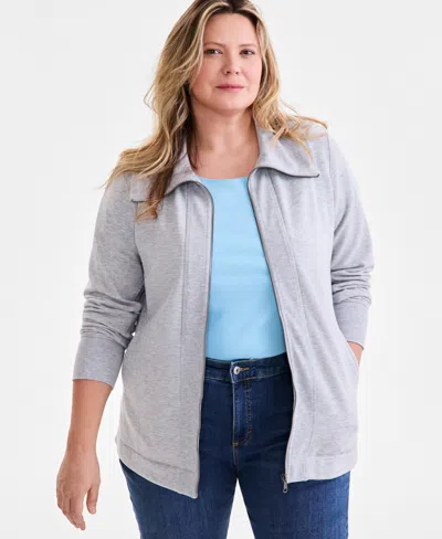 Style & Co Plus Size Fleece Zip-front Tunic, Exclusively At Macy's In Sky Grey Heather