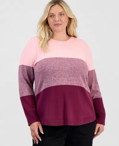 Style & Co Plus Size Colorblocked Curved-hem Sweater, Macy's Exclusive In New Brickberry
