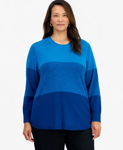 Style & Co Plus Size Colorblocked Curved-hem Sweater, Macy's Exclusive In Turkish Tile