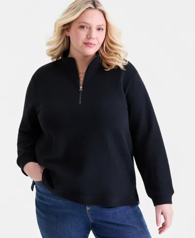 Style & Co Plus Size Corded Knit Mock Neck Sweatshirt, Macy's Exclusive In Blue