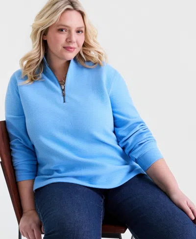 Style & Co Plus Size Corded Knit Mock Neck Sweatshirt, Macy's Exclusive In Blue