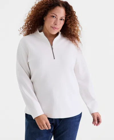 Style & Co Plus Size Corded Knit Mock Neck Sweatshirt, Macy's Exclusive In White