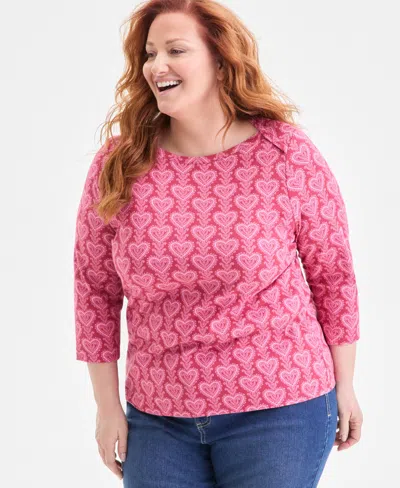 Style & Co Plus Size Cotton Boat-neck Top, Macy's Exclusive In Pink