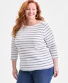 Style & Co Plus Size Cotton Boat-neck Top, Macy's Exclusive In White
