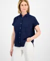 STYLE & CO PLUS SIZE COTTON BUTTON-FRONT CAMP SHIRT, EXCLUSIVELY AT MACY'S