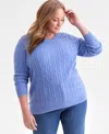 Style & Co Plus Size Cotton Cable-knit Crewneck Sweater, Macy's Exclusive In Blue