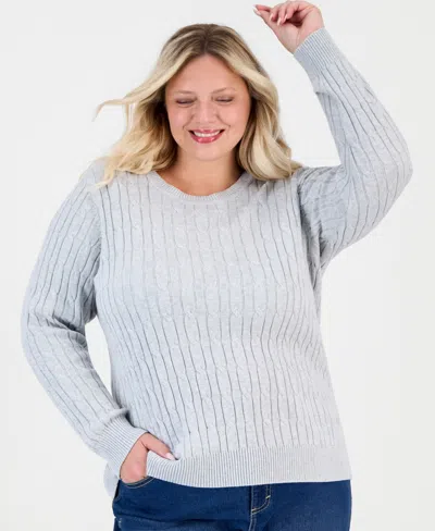 Style & Co Plus Size Cotton Cable-knit Crewneck Sweater, Macy's Exclusive In Slate Heather