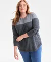 Style & Co Plus Size Cotton Color-block Crewneck Sweater, Macy's Exclusive In Gray