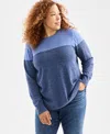 Style & Co Plus Size Cotton Color-block Crewneck Sweater, Macy's Exclusive In Blue