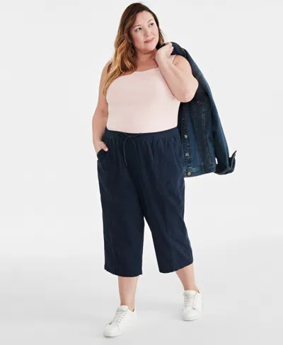 Style & Co Plus Size Cotton Drawstring Capri Pants, Created For Macy's In Industrial Blue