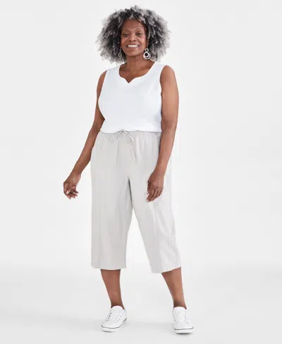 Style & Co Plus Size Cotton Drawstring Capri Pants, Created For Macy's In Stonewall