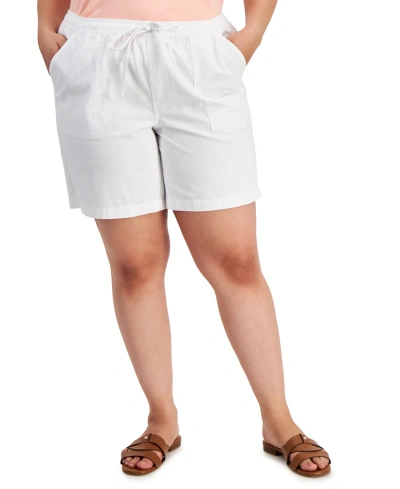 Style & Co Plus Size Cotton Drawstring Pull-on Shorts, Created For Macy's In Bright White