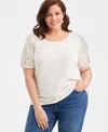 Style & Co Plus Size Cotton Embroidered-sleeve Top, Macy's Exclusive In White