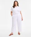 Style & Co Plus Size Cotton Gauze Drawstring Mid-rise Wide-leg Pants, Exclusively At Macy's In White
