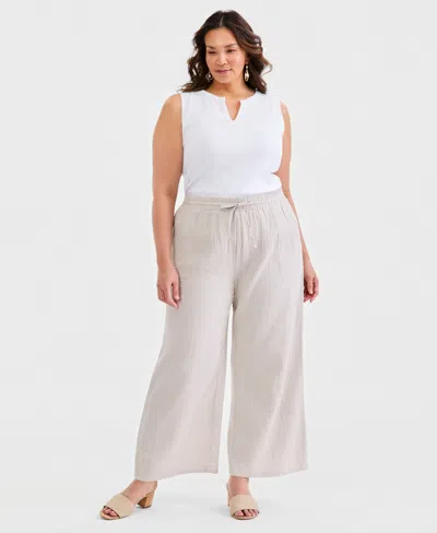 Style & Co Plus Size Cotton Gauze Wide-leg Pants, Macy's Exclusive In Multi