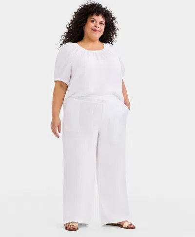 Style & Co Plus Size Cotton Gauze Wide-leg Pants, Macy's Exclusive In Multi
