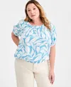 Style & Co Plus Size Cotton Puff-sleeve Bubble Top, Macy's Exclusive In Multi