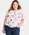 Style & Co Plus Size Cotton Puff-sleeve Bubble Top, Macy's Exclusive In Multi