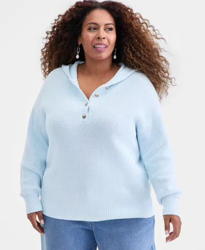 Style & Co Plus Size Cotton Resort Hoodie, Macy's Exclusive In Blue