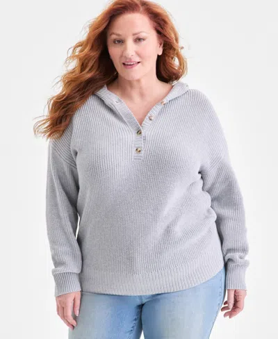 Style & Co Plus Size Cotton Resort Hoodie, Macy's Exclusive In Gray