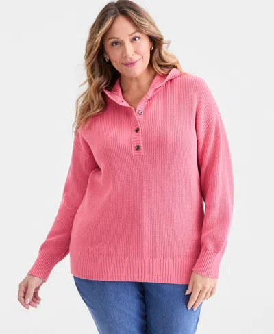 Style & Co Plus Size Cotton Resort Hoodie, Macy's Exclusive In Red