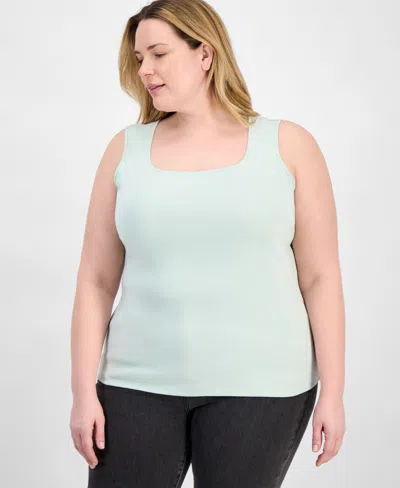Style & Co Plus Size Cotton Square-neck Tank Top, Exclusively At Macy's In Enchant Mint
