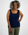 Style & Co Plus Size Cotton Square-neck Tank Top, Exclusively At Macy's In Industrial Blue