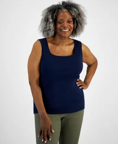 Style & Co Plus Size Cotton Square-neck Tank Top, Exclusively At Macy's In Industrial Blue