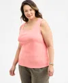 Style & Co Plus Size Cotton Square-neck Tank Top, Exclusively At Macy's In Salmon Rose